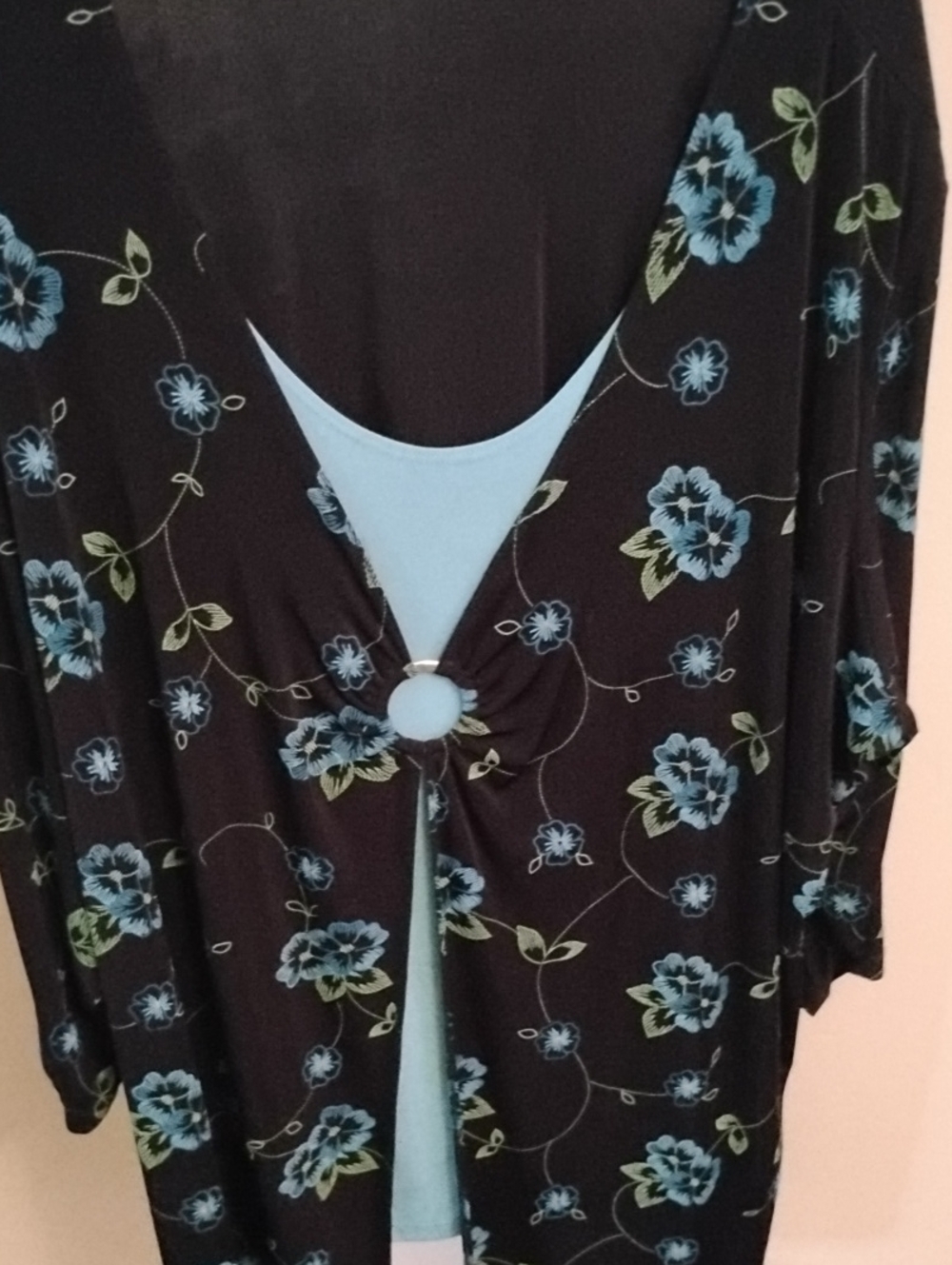 Studio 1940 Black Floral Open Cardigan with Blue Accents